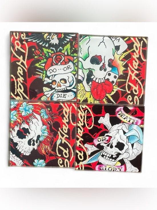 Ed Hardy Other - Ed Hardy Skull Tile Coasters in Black, Red, White, Green, Blue
